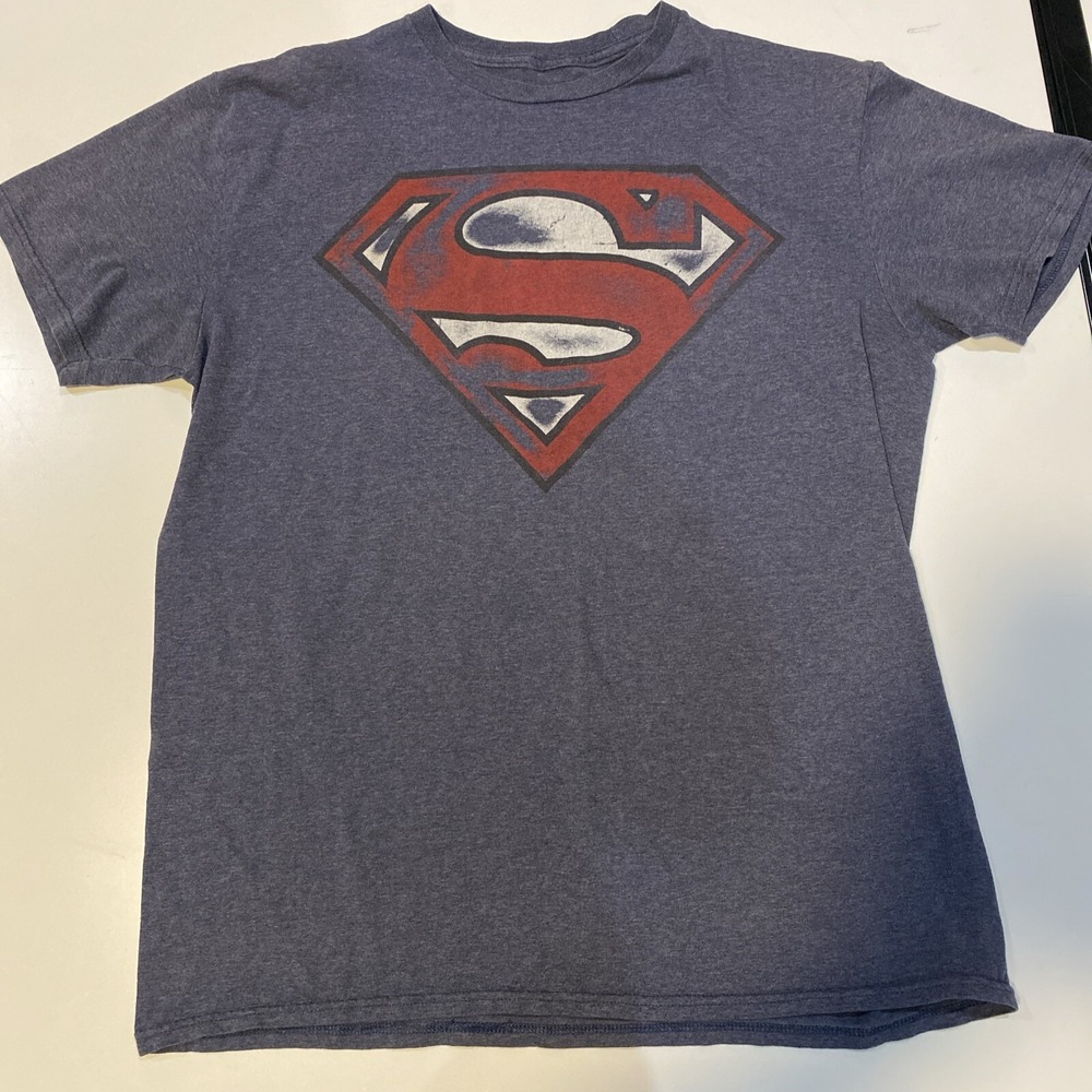 Superman (DC Comics) T Shirt Blue with Red & White Logo - Short Sleeve - Large